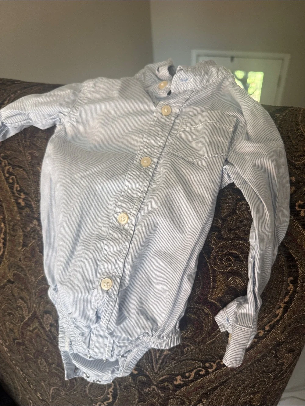 Carter's Blue and White Striped Button-Up Onesie